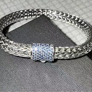 Sterling Silver Braided Bracelet with Blue Pavé Slide